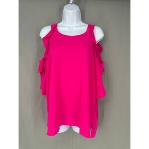 Umgee Top Womens Small Hot Pink Ruffle Cold Shoulder Party Y2K Bright Flowy